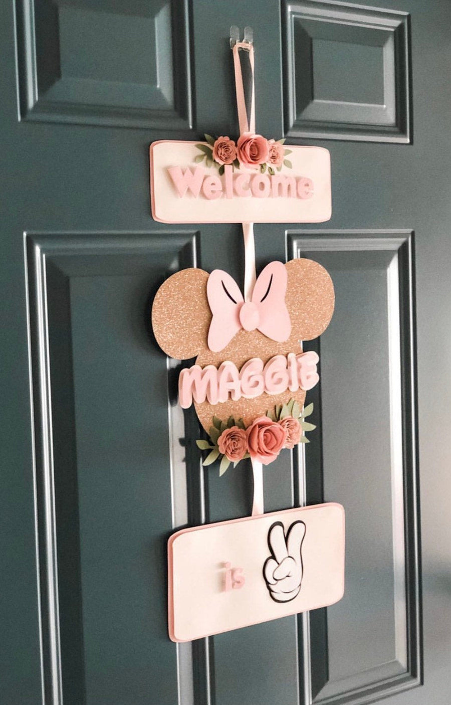 Minnie Mouse door sign, Minnie Mouse banner, floral minnie mouse party decor, Minnie Mouse floral decor, Minnie Mouse party package