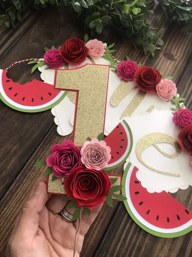One in a melon cake topper, Watermelon High Chair Banner, one in a melon party, Watermelon Party Decorations