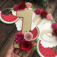 One in a melon cake topper, Watermelon High Chair Banner, one in a melon party, Watermelon Party Decorations-2