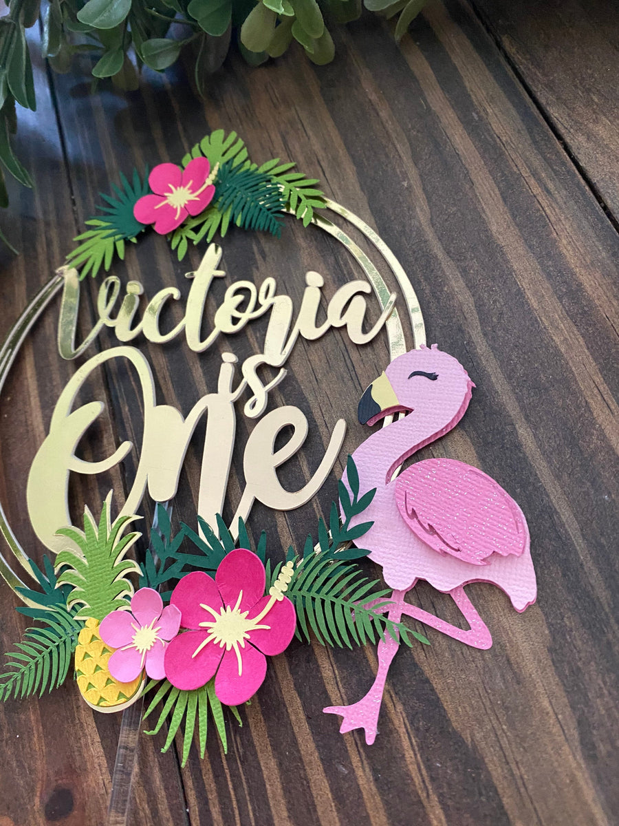 flamingo cake topper, Tropical party, tropical party cake topper,  luau themed decor, Hawaiian themed decor, pineapple party-1