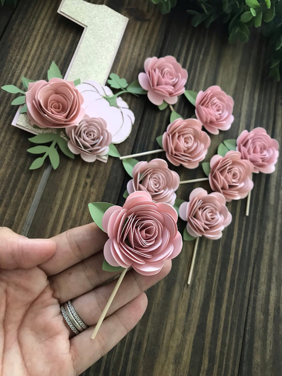 Floral cupcake topper,  Boho Cupcake Toppers, Rose Cupcake Toppers, Baby Shower Cupcake Toppers, First birthday toppers