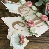 Tea party banner, Floral tea party high chair banner