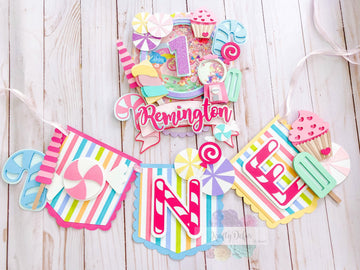 Candyland First Birthday, Candyland high chair banner, candy land cake topper, candy land party, candy land birthday, candy theme party