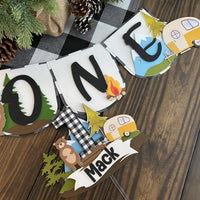 One Happy Camper high chair banner, little camper banner, camping theme birthday, one happy camper banner