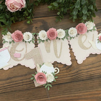 Tea party banner, Floral tea party high chair banner